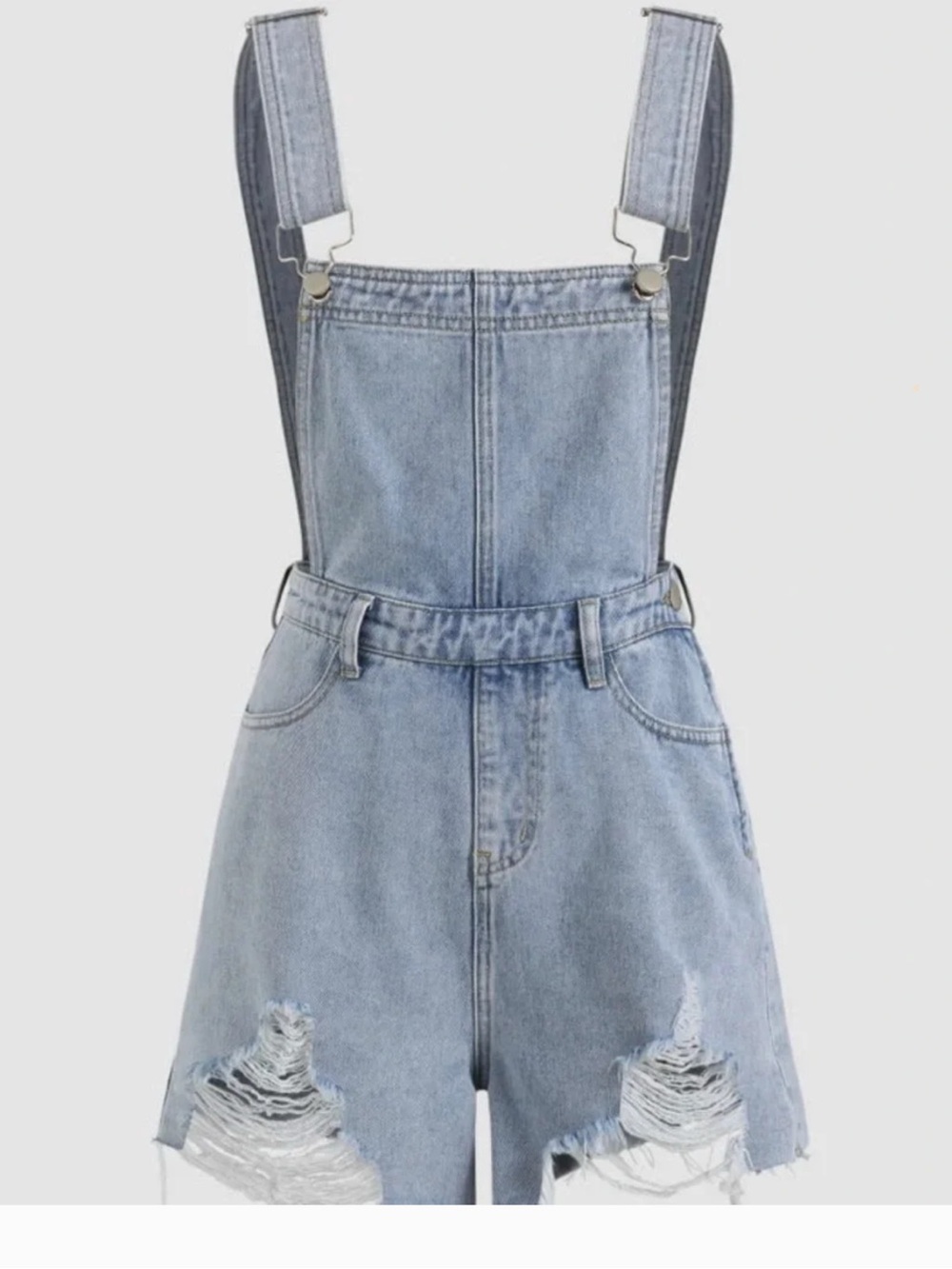 Cider Light Blue Distressed Denim Overall Shorts